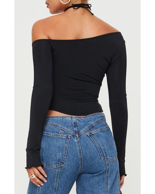 Princess Polly Black Vito Asymmetric One-Shoulder Top
