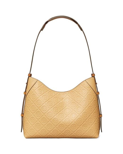 Tory Burch Brown T Monogram Pebble Leather Messenger Bag
