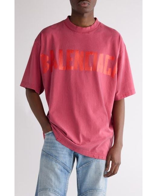 Balenciaga Red Medium Fit Tape Type Logo Graphic T-Shirt