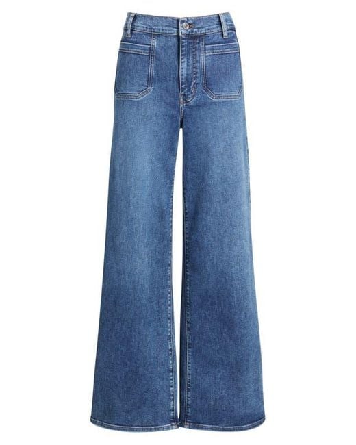 FRAME Blue Le Slim Palazzo Patch Pocket High Waist Wide Leg Jeans