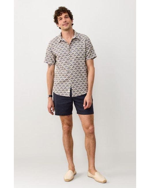 Marine Layer Gray Leaf Print Short Sleeve Stretch Cotton Selvage Button-Up Shirt for men