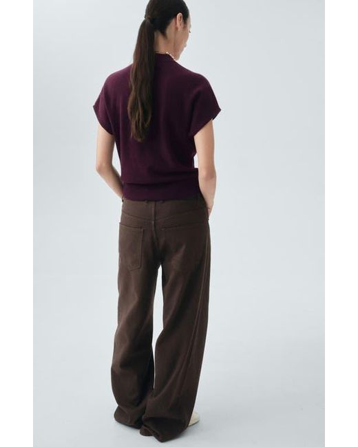 Mango Purple Mock Neck Short Sleeve Wool & Cashmere Sweater