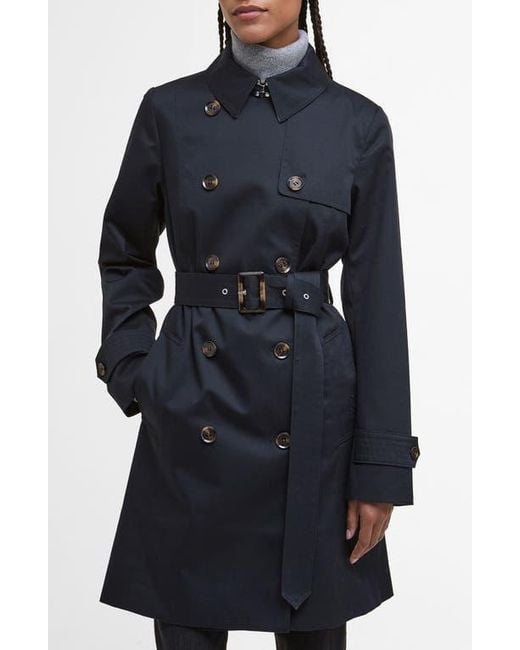 Barbour Blue Greta Belted Water Resistant Twill Trench Coat