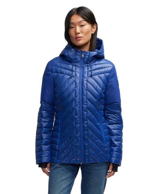 Pajar Blue Esmay Lightweight Mixed Media Quilted Packable Puffer