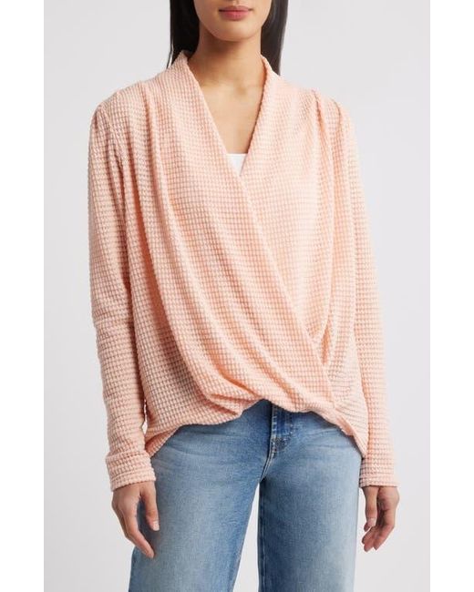 Gibsonlook Pink Open Stitch Surplice Sweater