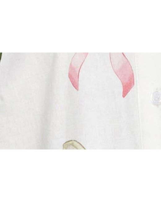 Avec Les Filles White Party Print Crop Button-Up Shirt