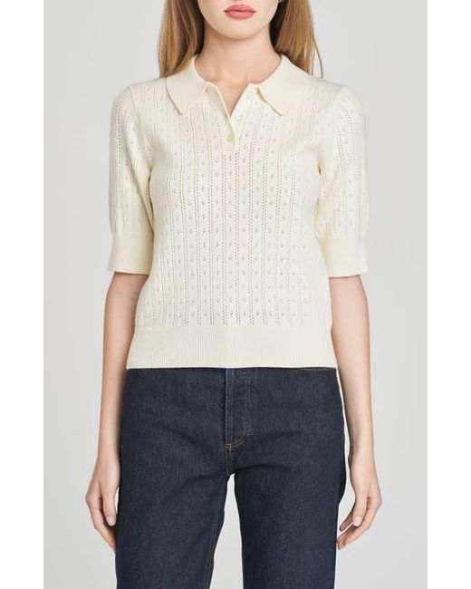 Wayf White Taylor Short Sleeve Pointelle Polo Sweater