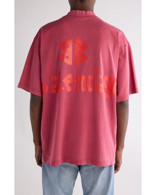 Balenciaga Red Medium Fit Tape Type Logo Graphic T-Shirt