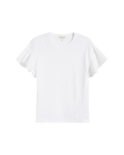 Nation Ltd White Camille Ruffle Sleeve Cotton T-Shirt