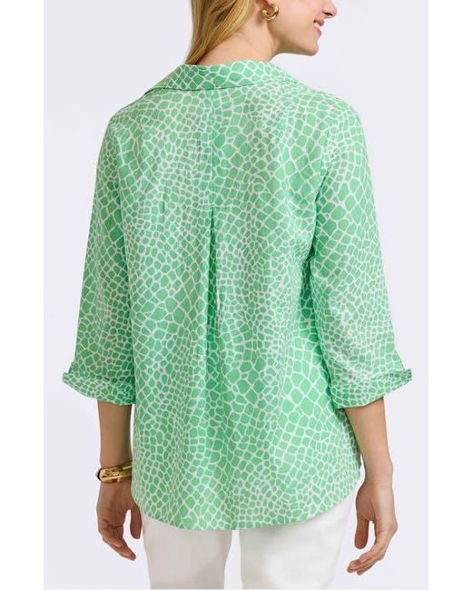 Foxcroft Green Agnes Print Three-Quarter Sleeve Popover Top