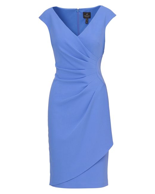 Adrianna Papell Blue Pleat Crepe Sheath Dress