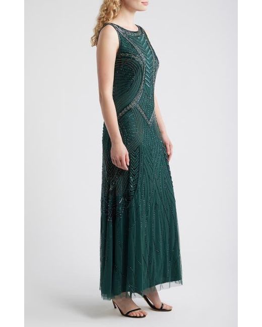 Pisarro Nights Green Beaded Chevron Sleeveless A-Line Gown