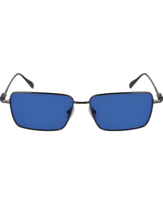 Ferragamo Blue Gancini Evolution 57Mm Rectangular Sunglasses for men