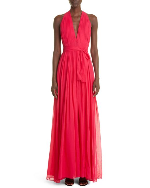 Adam Lippes Deep V-neck Cotton Voile Maxi Dress in Red | Lyst