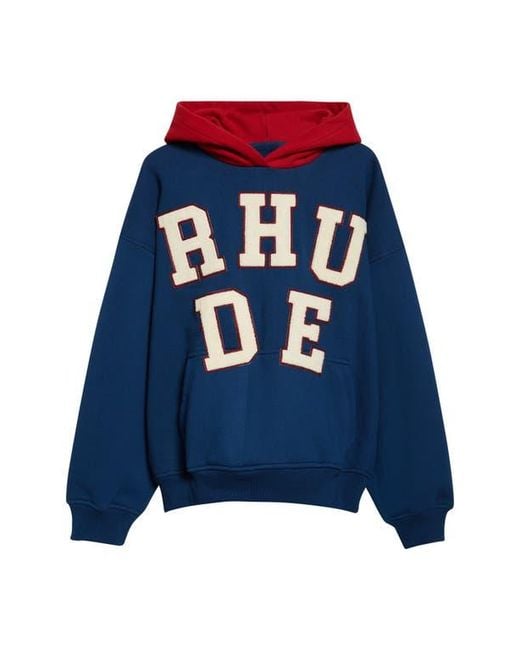 Rhude Blue Chenille Logo Patch Hoodie for men