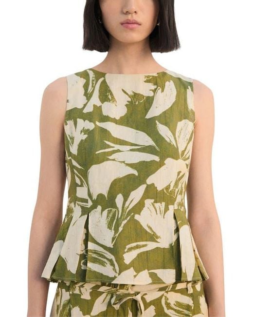 Mango Green Printed Peplum Top