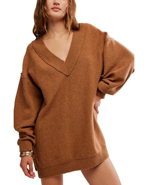 Free People Brown Chelsea V-Neck Tunic Sweater