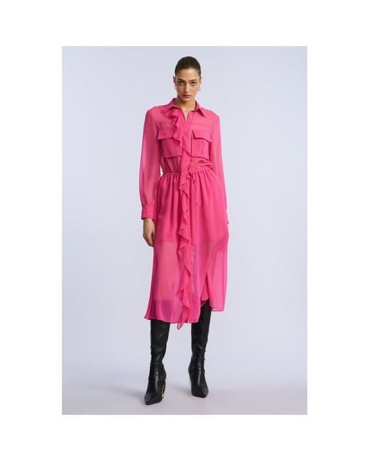 BCBGMAXAZRIA Pink Solid Ruffle Dress