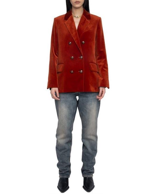 Zadig & Voltaire Red Vaska Double Breasted Velvet Blazer