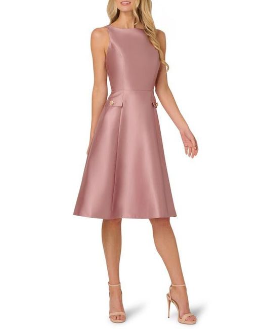Adrianna Papell Women's Pink Sleeveless Mikado Fit Flare Midi Dress