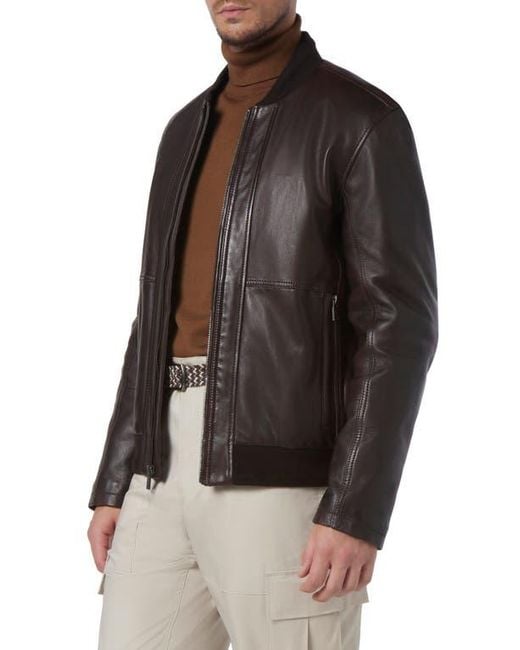 Andrew Marc Brown Macneil Leather Bomber Jacket for men