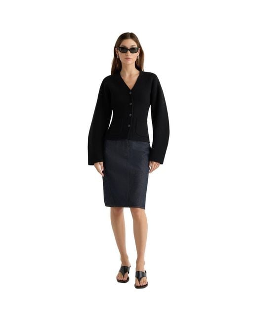 MODERN CITIZEN Black Elinor Organic Cotton Wool V-Neck Cardigan