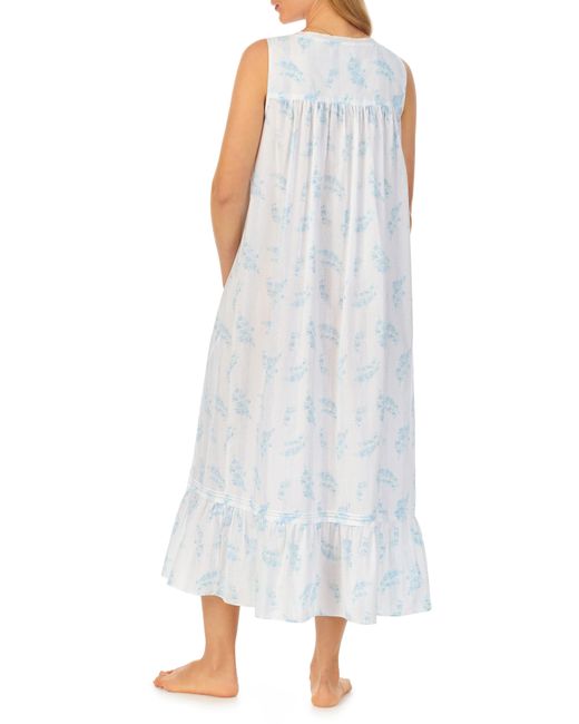 Eileen West Multicolor Floral Lace Trim Sleeveless Cotton Ballet Nightgown
