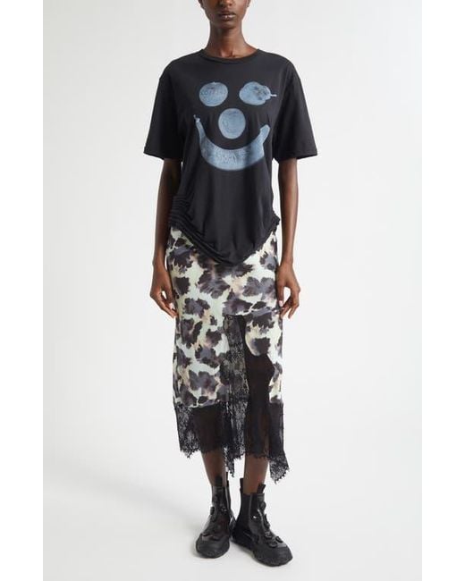 Collina Strada Black Hiss Crepe & Lace Midi Skirt