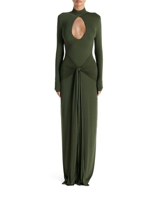 Naked Wardrobe Cutout Tie Front Long Sleeve Maxi Dress in Green | Lyst