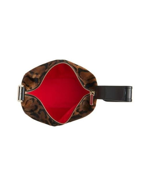 Christian Louboutin Brown Funky Dopp Bengali Print Genuine Calf Hair Top Handle Pouch