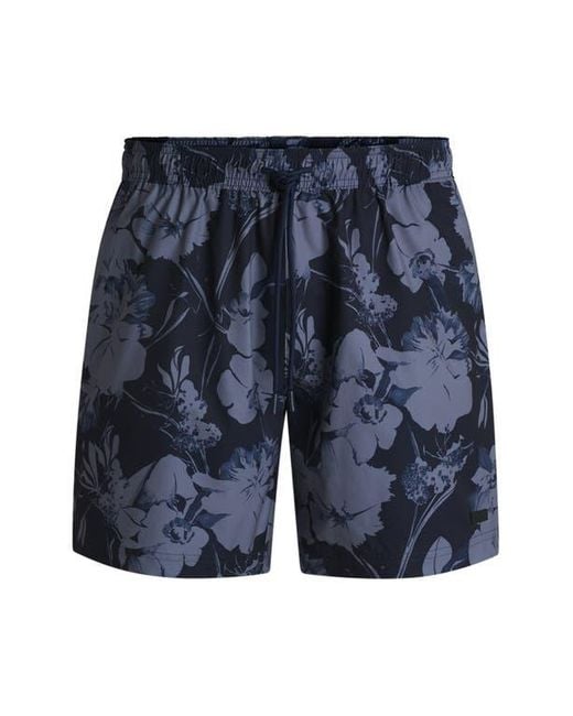 Boss Blue Alain Floral Stretch Swim Trunks for men