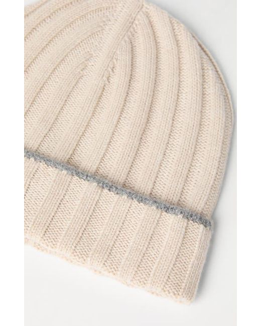 Brunello Cucinelli Natural Cashmere Rib Knit Beanie for men