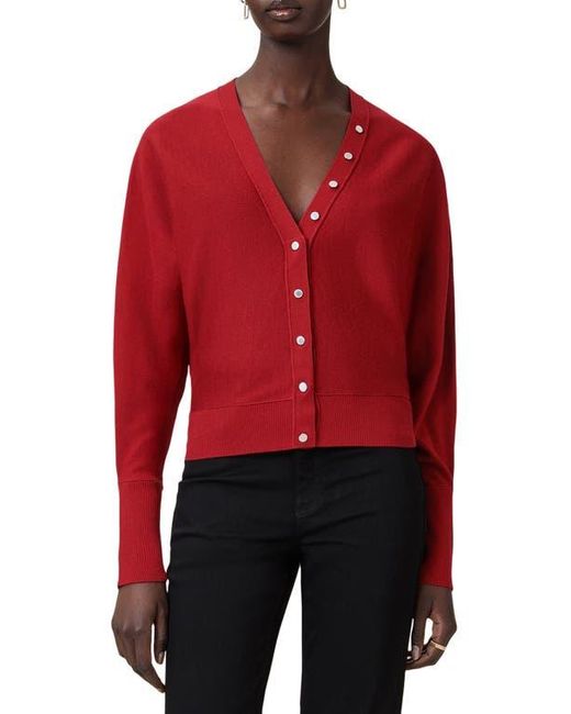 AllSaints Red Honor V Merino Wool Cardigan