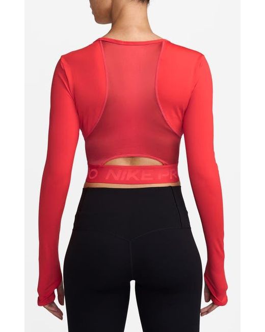 Nike Red Pro Dri-Fit Long Sleeve Crop T-Shirt