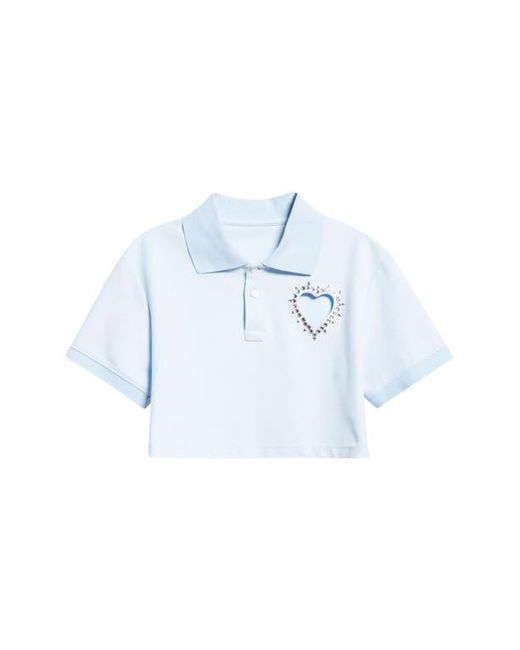 Area White Crystal Heart Cutout Crop Polo