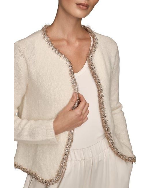 Donna Karan Natural Metallic Trim Cardigan