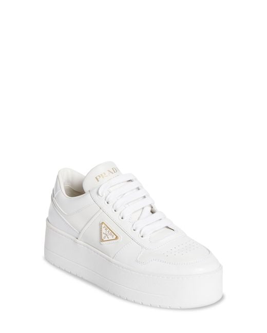 Prada White Downtown Flatform Sneaker