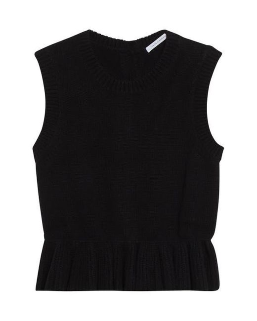 CECILIE BAHNSEN Black Bill Ruffled Peplum Recycled Cashmere & Wool Sweater Vest
