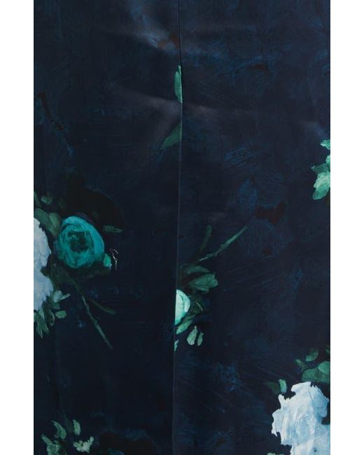 Erdem Blue Floral Print Off The Shoulder Duchesse Satin Gown