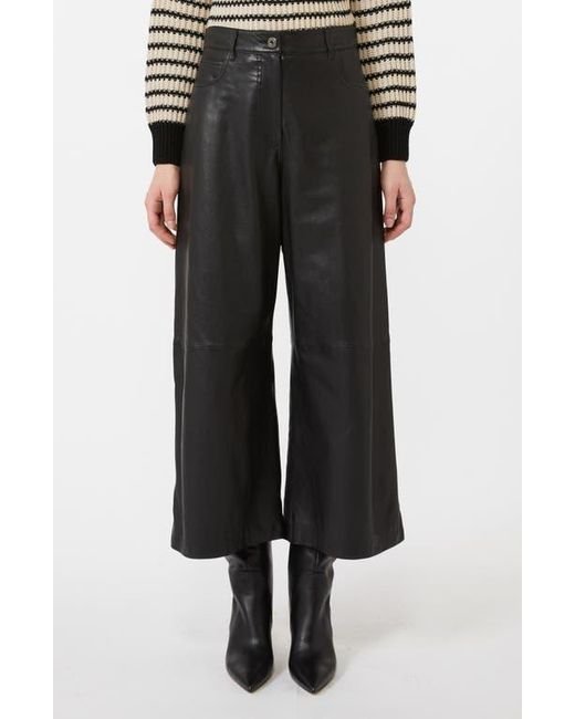 Weekend by Maxmara Black Blanc Crop Wide Leg Leather Pants