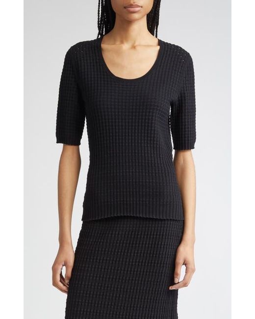Lafayette 148 New York Black Mixed Stitch Short Sleeve Sweater