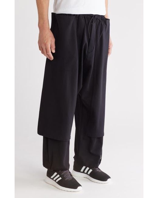 Y-3 Black Mesh 3-Stripes Open Hem Wide Leg Track Pants for men