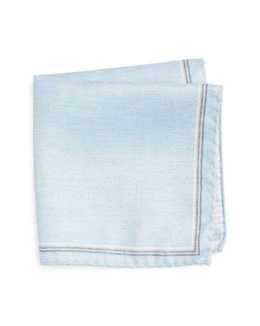Jack Victor Blue Crestwool Solid & Houndstooth Check Reversible Silk Pocket Square for men