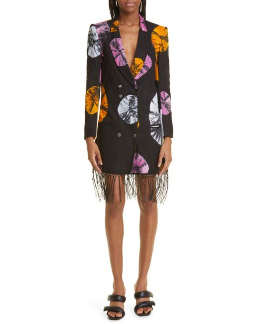 Busayo Black Demi Floral Print Fringe Long Sleeve Blazer Dress