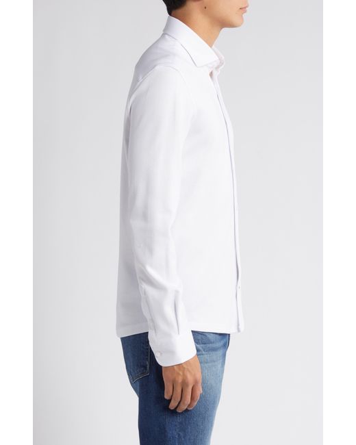 Stone Rose White Solid Performance Piqué Button-up Shirt for men