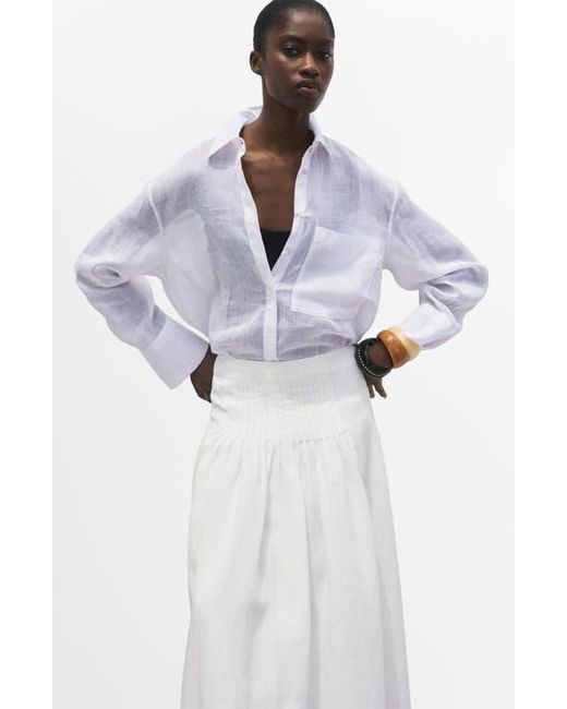 Mango White Pleated Ramie Midi Skirt