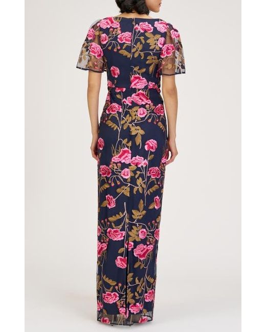 JS Collections White Kristine Floral Embroidery Column Gown