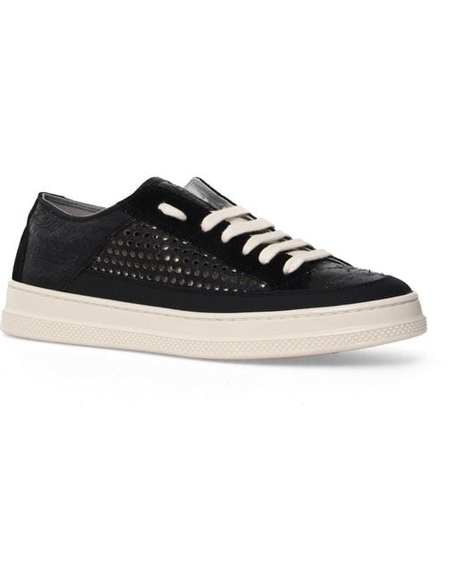 Candice Cooper Black Tim Perforated Leather Lace-Up Sneaker