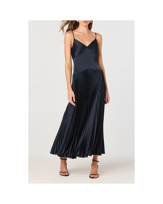 Astr Blue Pleated Drop Waist Dress