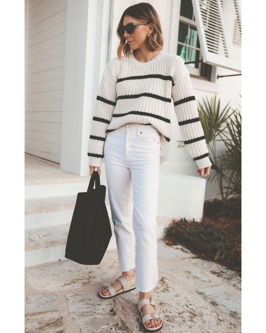 Splendid Natural Cella Jane Stripe Cotton Blend Pullover Sweater